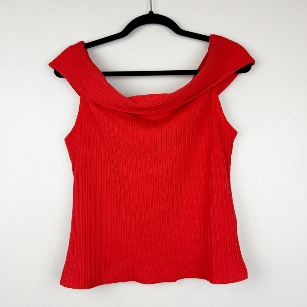 Madewell Ribbed Off-the-Shoulder Cotton Blend Top Red Size L NWT